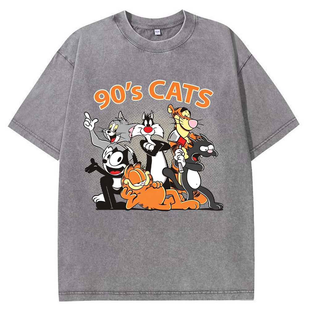 90s Retro Cartoon Classic Cat Characters Vintage Group Portrait Halftone Print Cartoon Tee