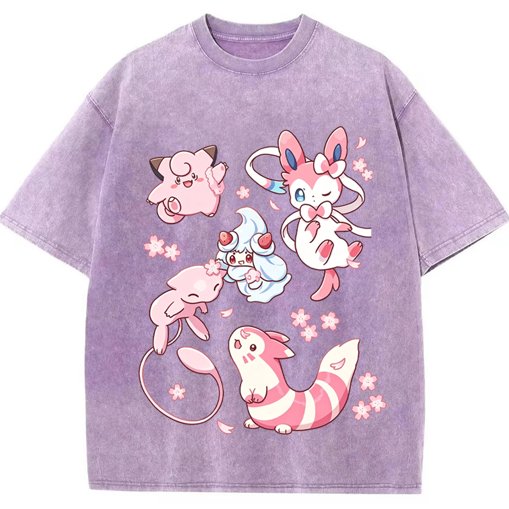 Pink Fairy Type Evolution Squad Cartoon Tee | Pokemon Anime