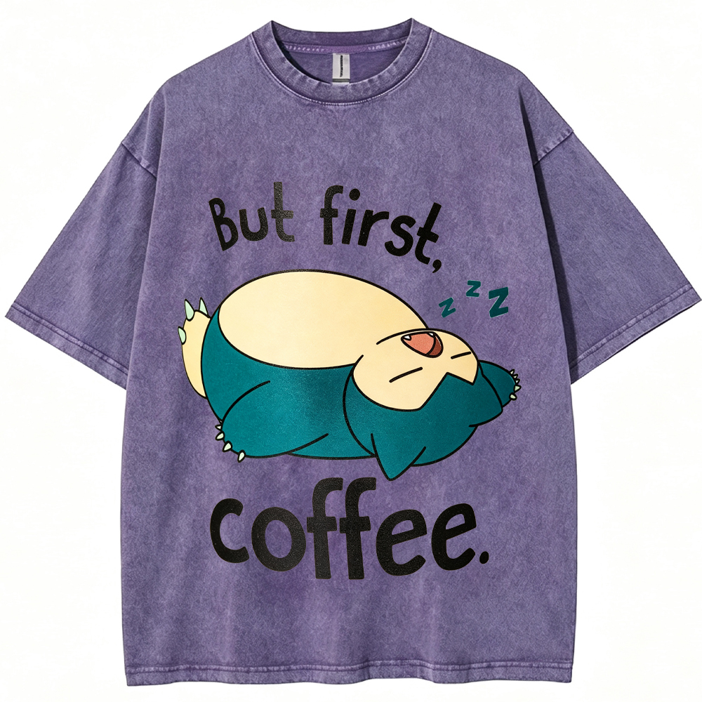 Lazy Snorlax Coffee Cartoon Tee | Pokemon Anime