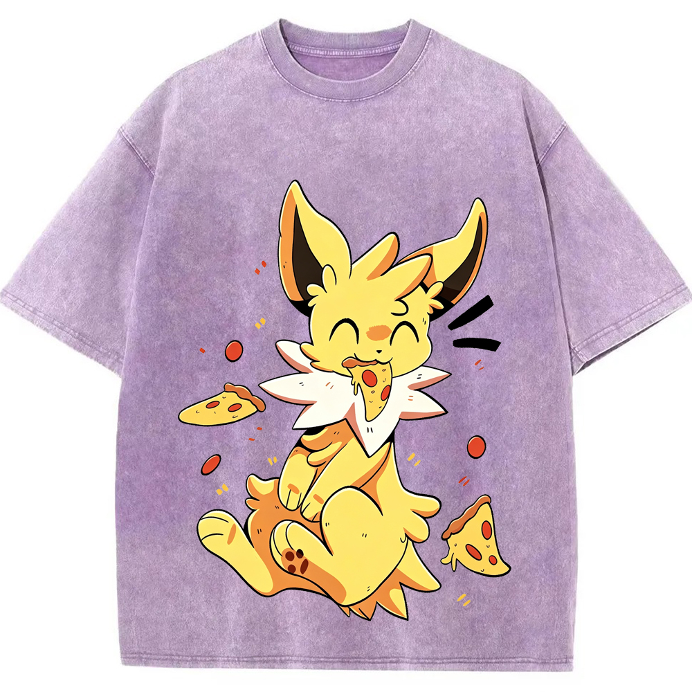Jolteon Pizza Snack Time Cartoon Tee | Pokemon Anime