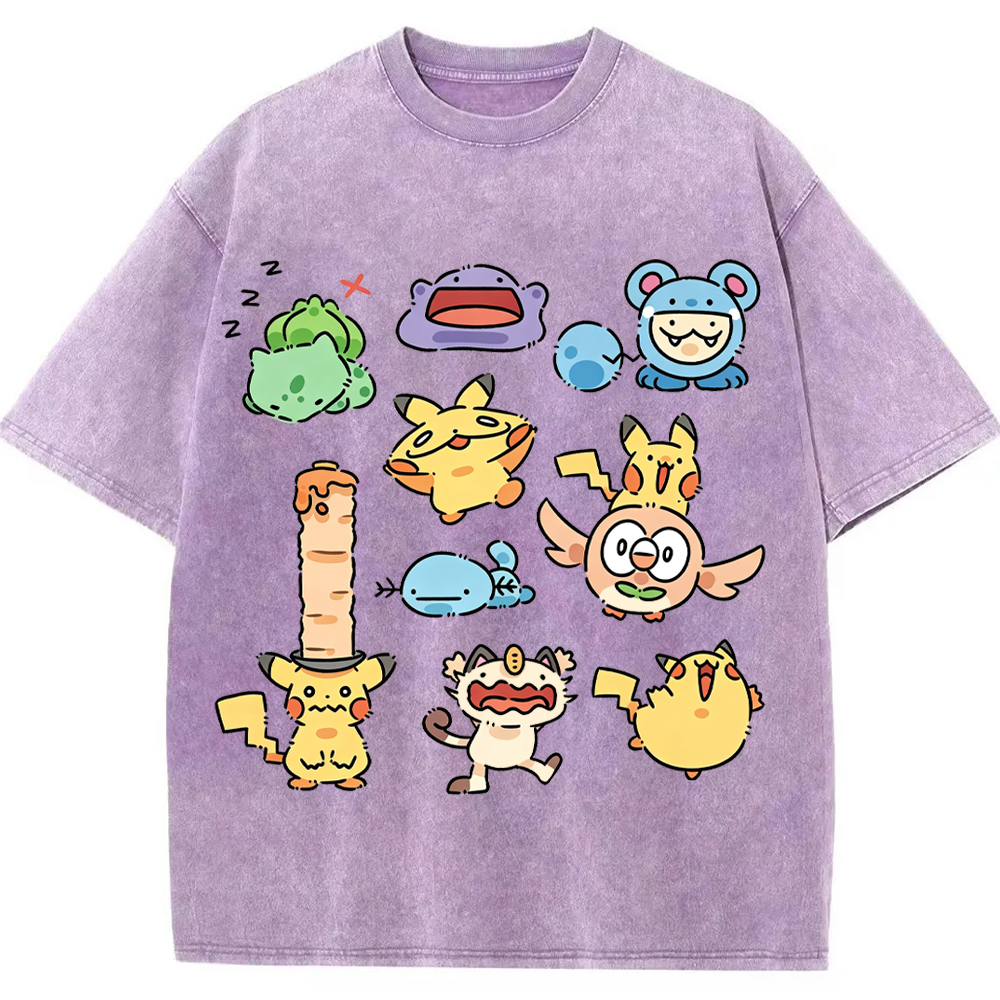 Doodle Chibi Casual Pokemon Mix Cartoon Tee | Pokemon Anime