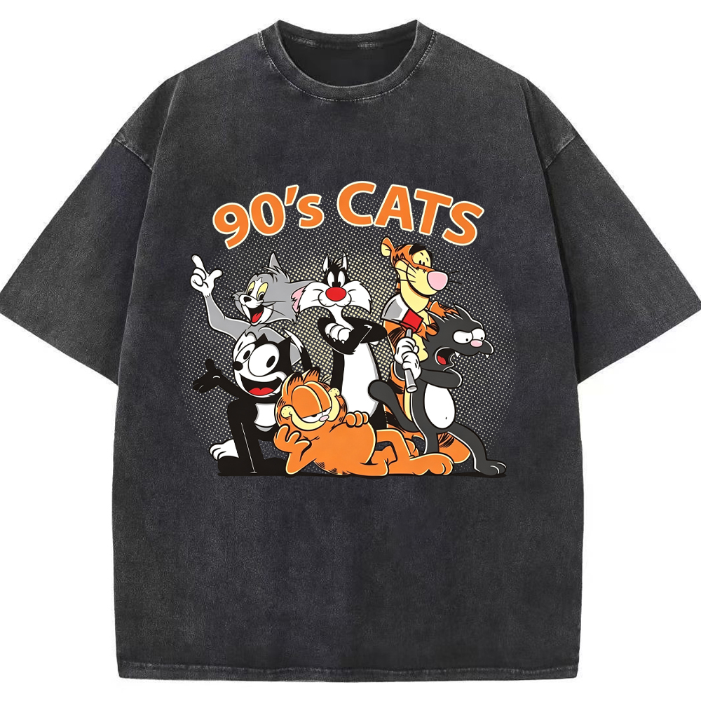 90s Retro Cartoon Classic Cat Characters Vintage Group Portrait Halftone Print Cartoon Tee