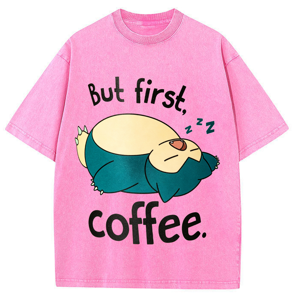Lazy Snorlax Coffee Cartoon Tee | Pokemon Anime
