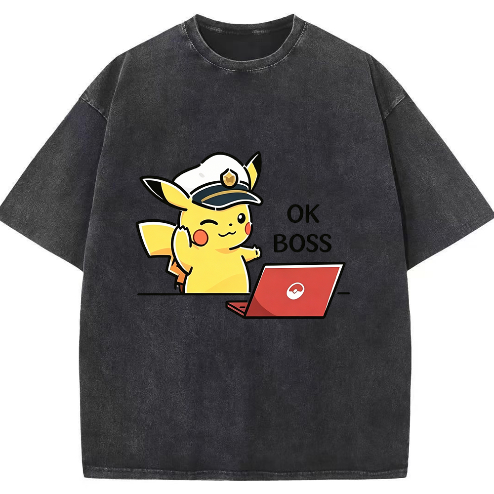 Vintage Washed Pikachu T-Shirt, Funny Work Meme Pokemon Tee