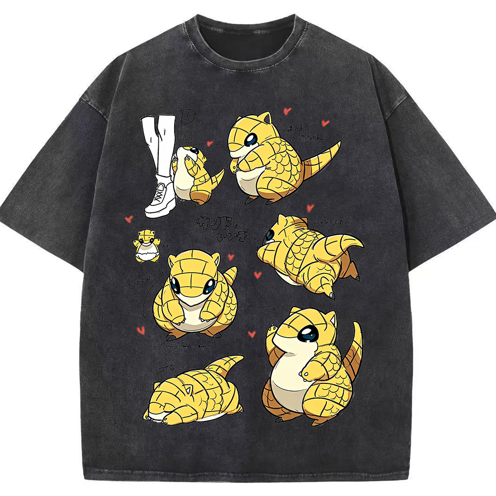 Vintage Washed Sandshrew Cute Multi Poses Pokemon Graphic Tee