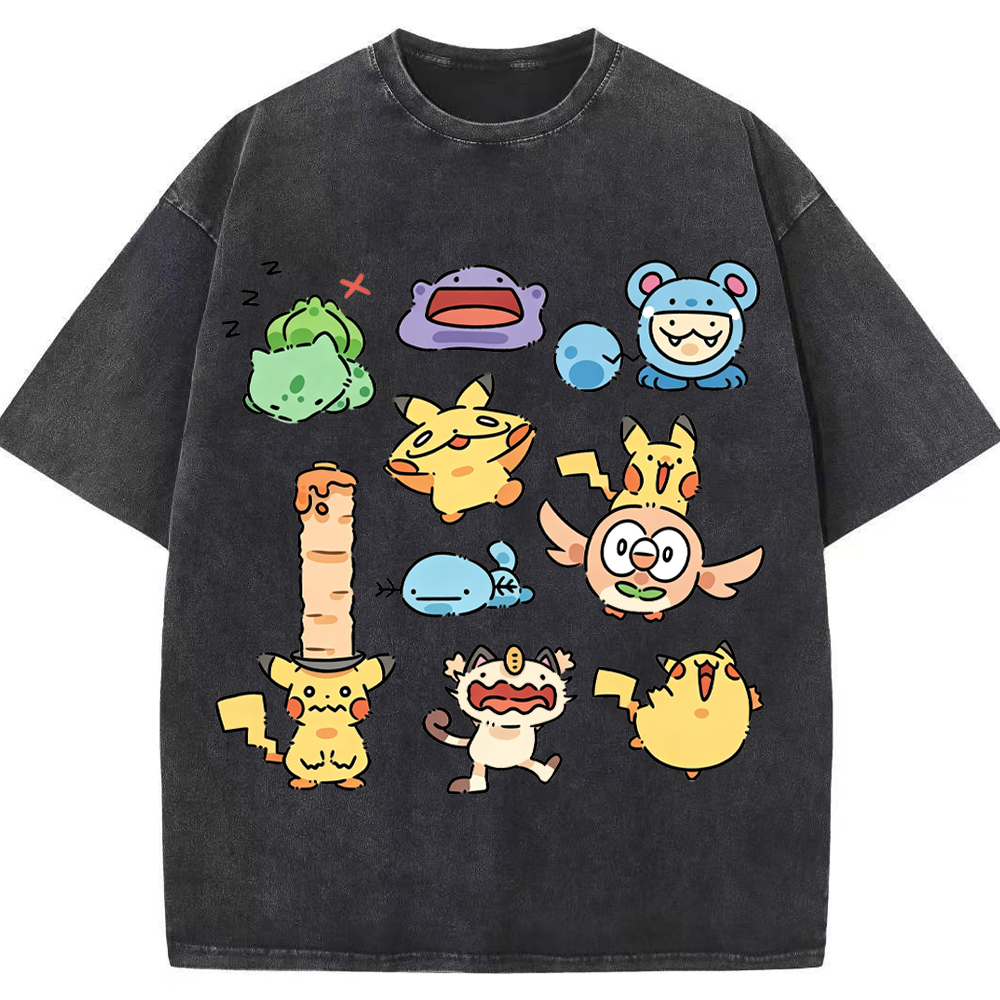 Doodle Chibi Casual Pokemon Mix Cartoon Tee | Pokemon Anime