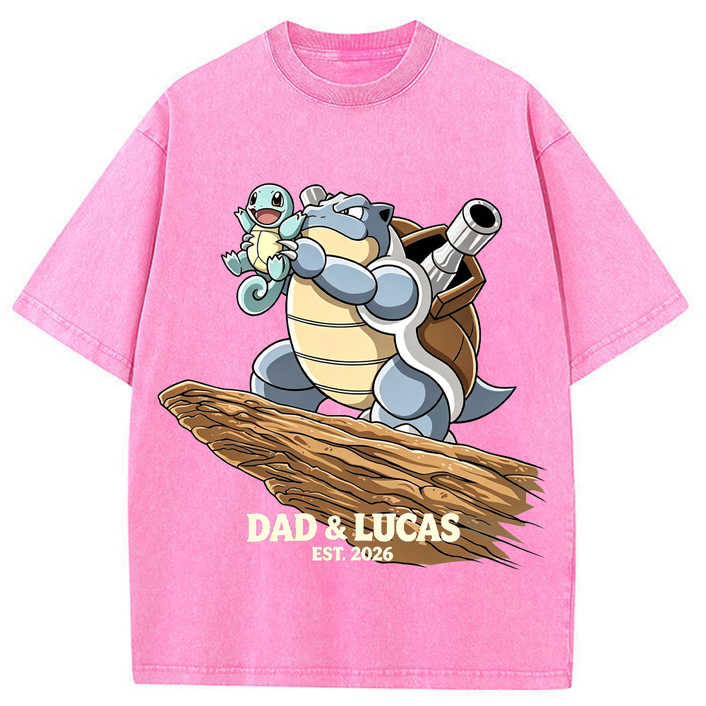 Parent & Kid Hold Up Squirtle Family Art Vintage Washed T-Shirt