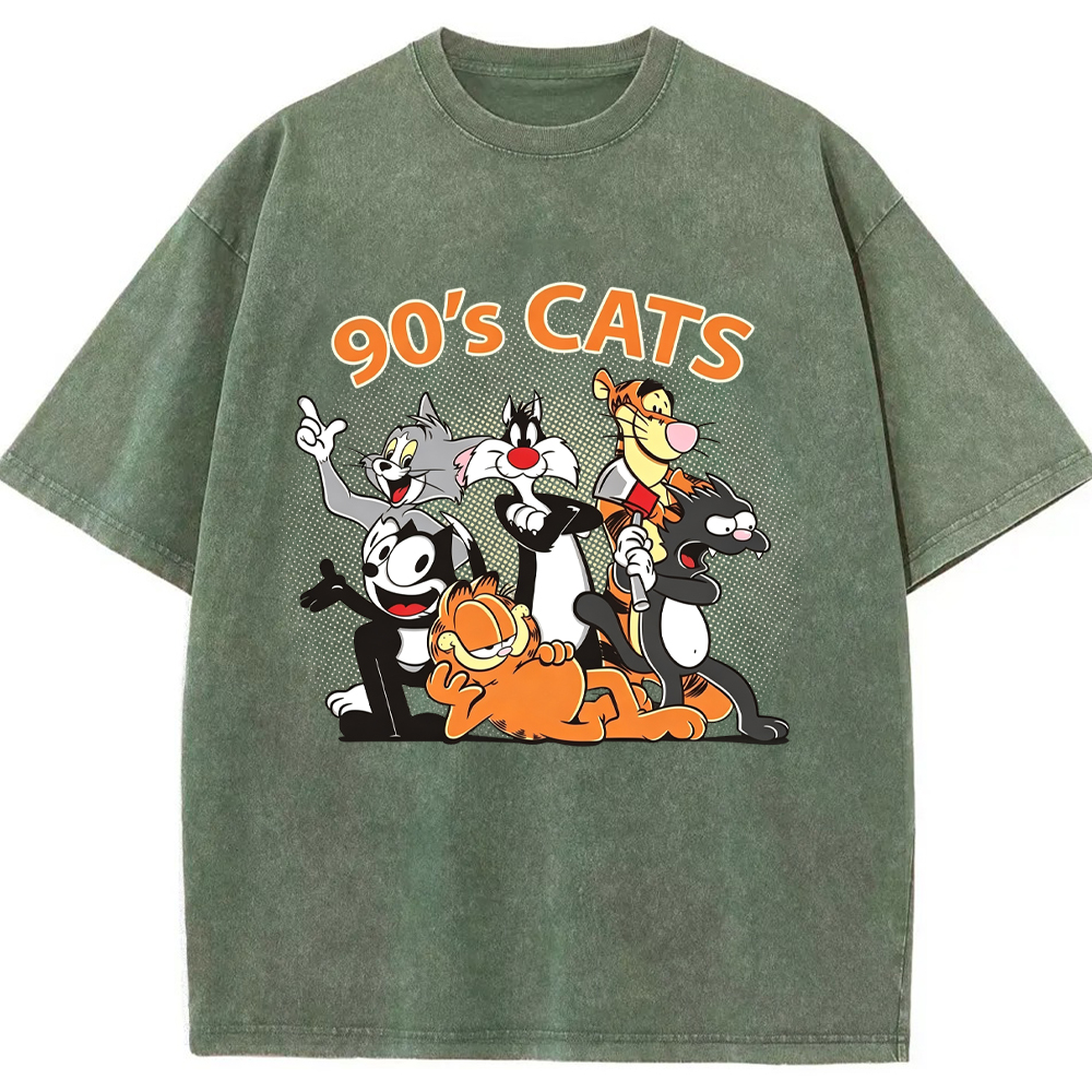 90s Retro Cartoon Classic Cat Characters Vintage Group Portrait Halftone Print Cartoon Tee