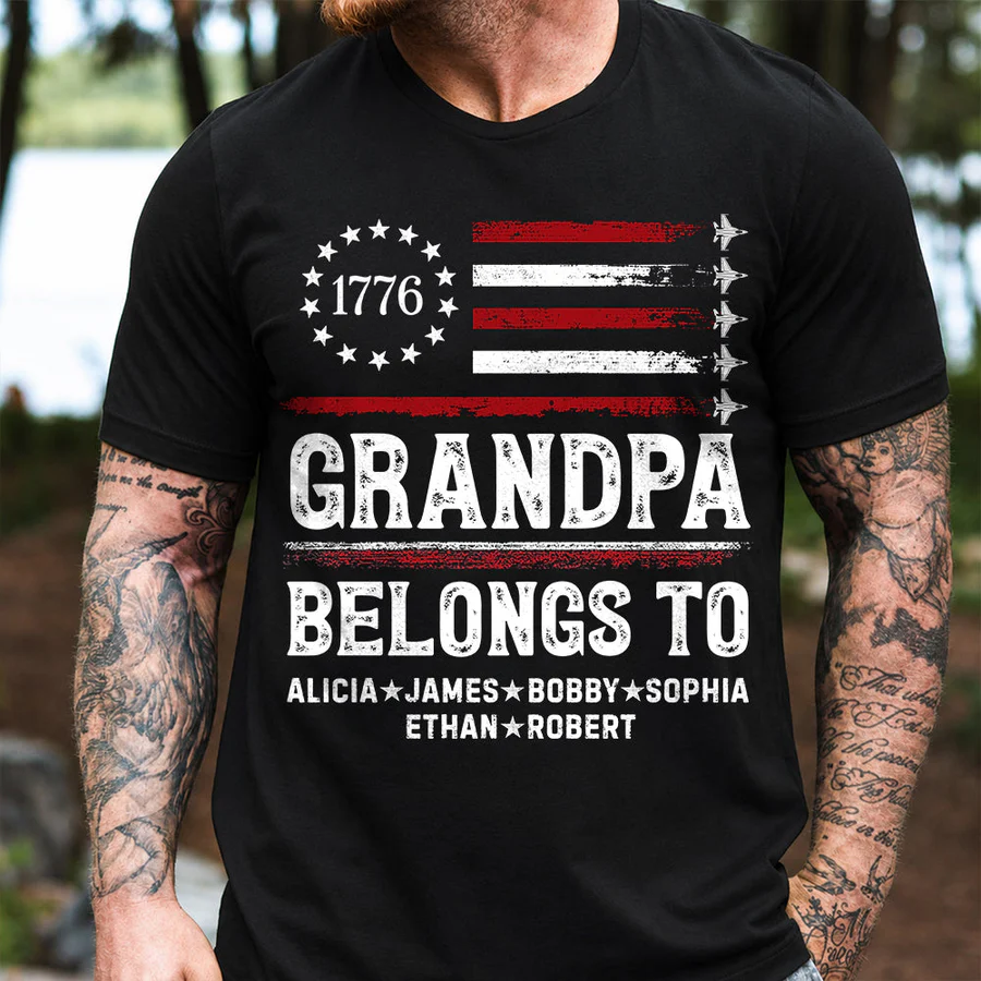 Proud American Grandpa Custom Kids Names Father's Day Gift For Dad, Grandpa