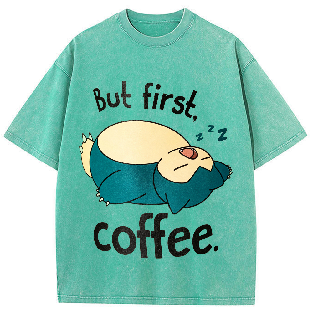 Lazy Snorlax Coffee Cartoon Tee | Pokemon Anime