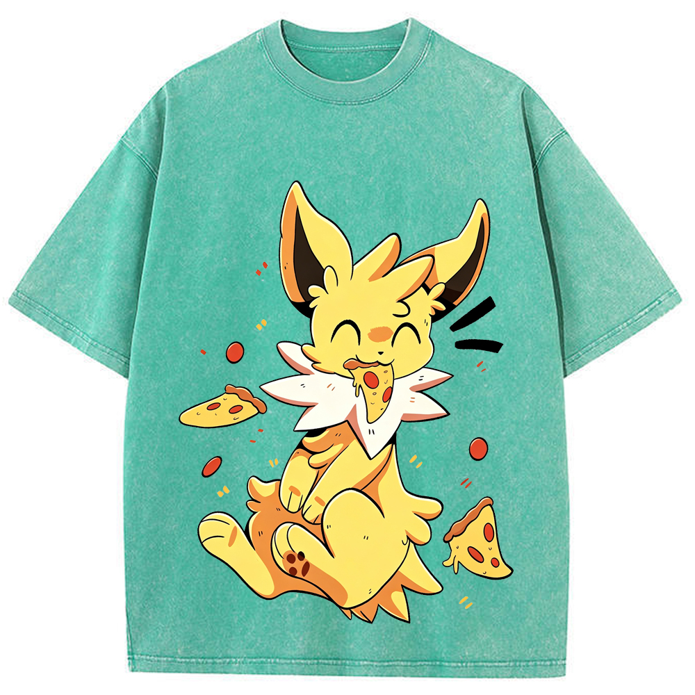 Jolteon Pizza Snack Time Cartoon Tee | Pokemon Anime