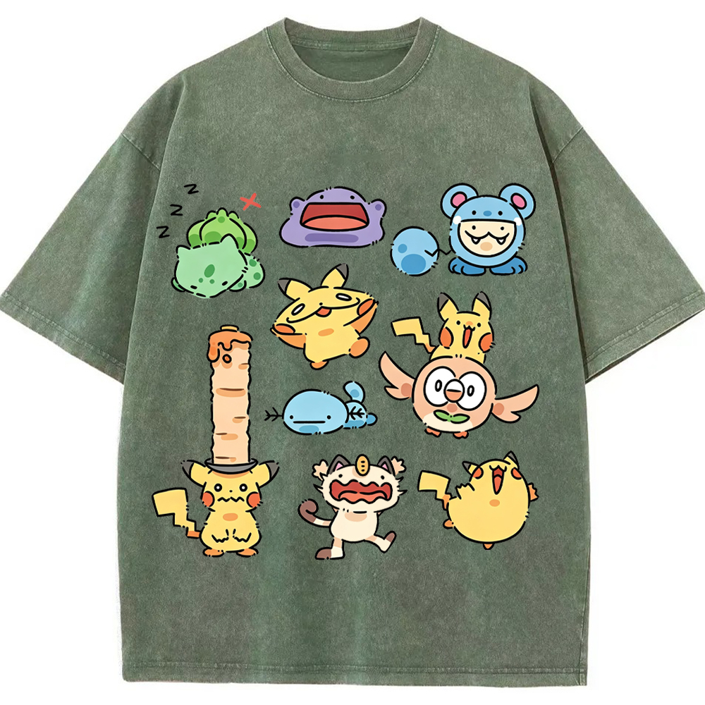 Doodle Chibi Casual Pokemon Mix Cartoon Tee | Pokemon Anime