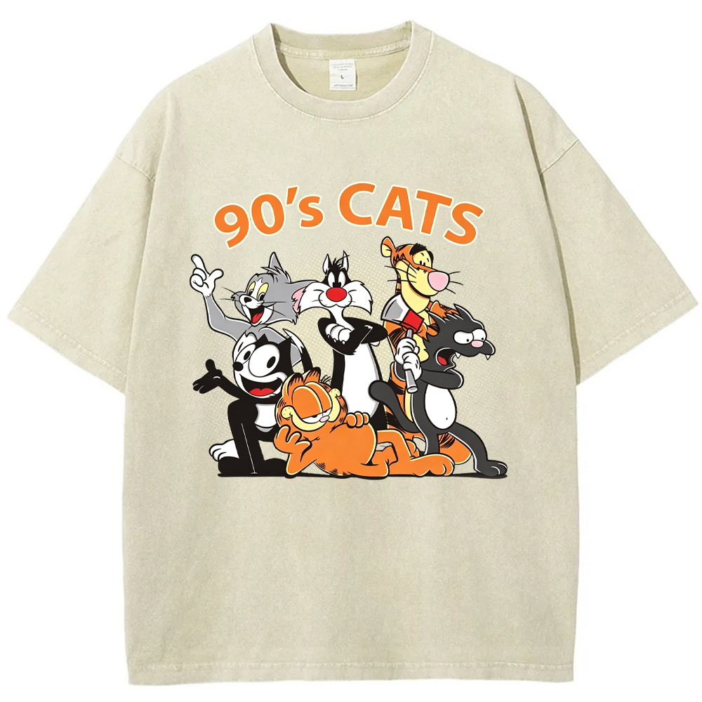 90s Retro Cartoon Classic Cat Characters Vintage Group Portrait Halftone Print Cartoon Tee