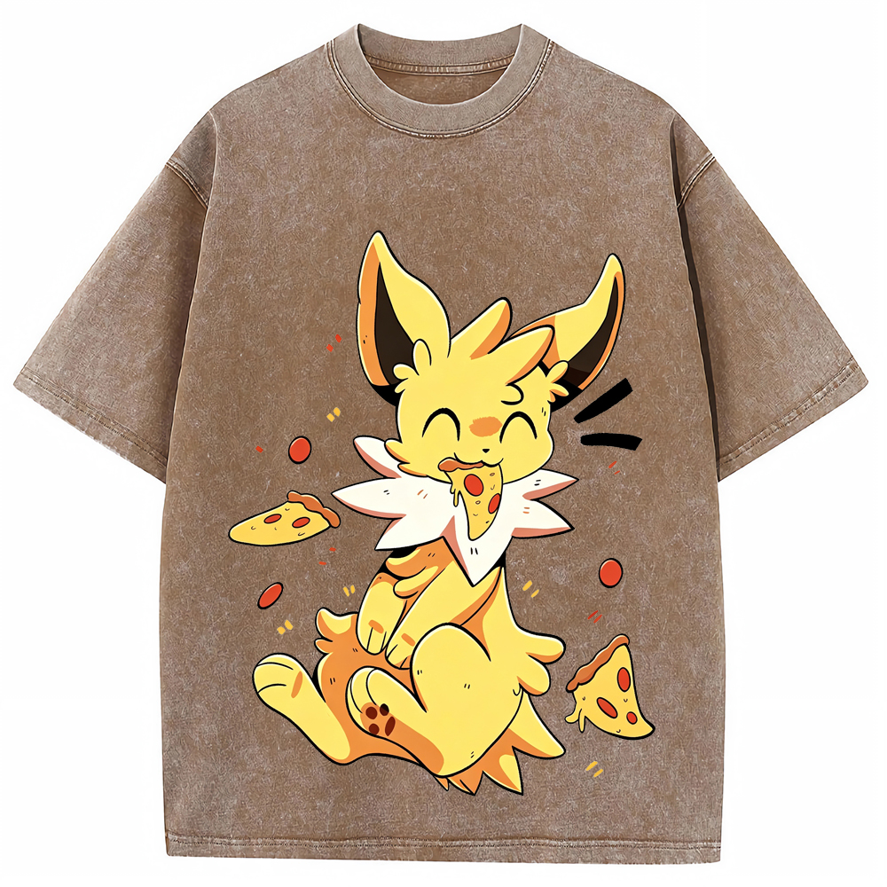 Jolteon Pizza Snack Time Cartoon Tee | Pokemon Anime