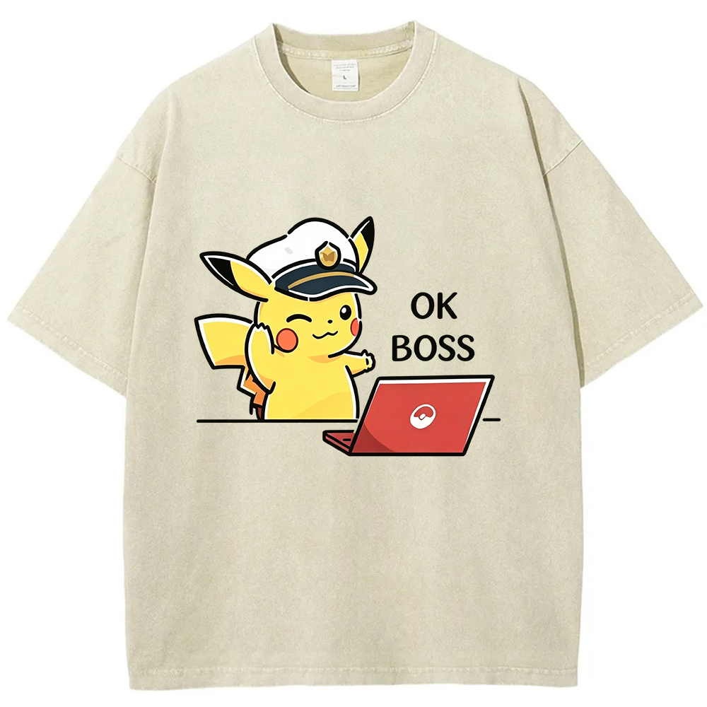 Vintage Washed Pikachu T-Shirt, Funny Work Meme Pokemon Tee