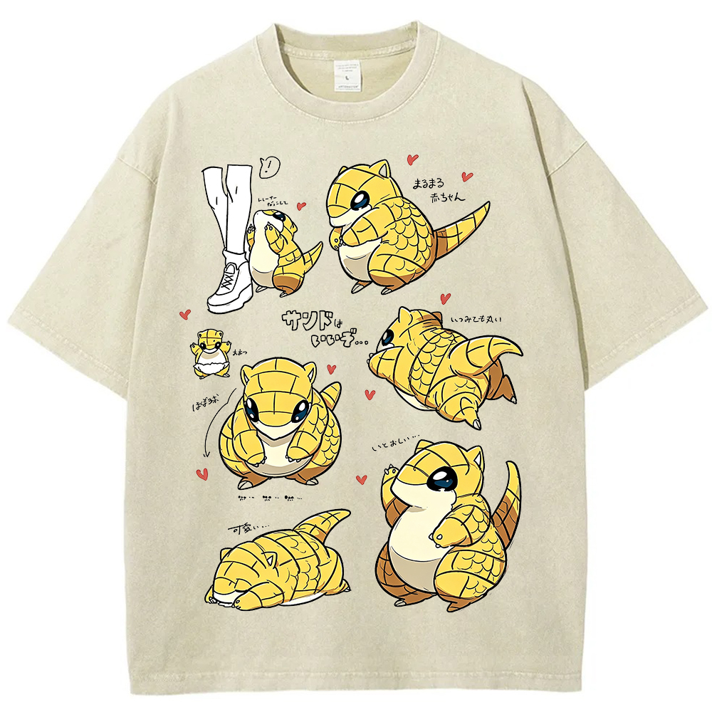 Vintage Washed Sandshrew Cute Multi Poses Pokemon Graphic Tee
