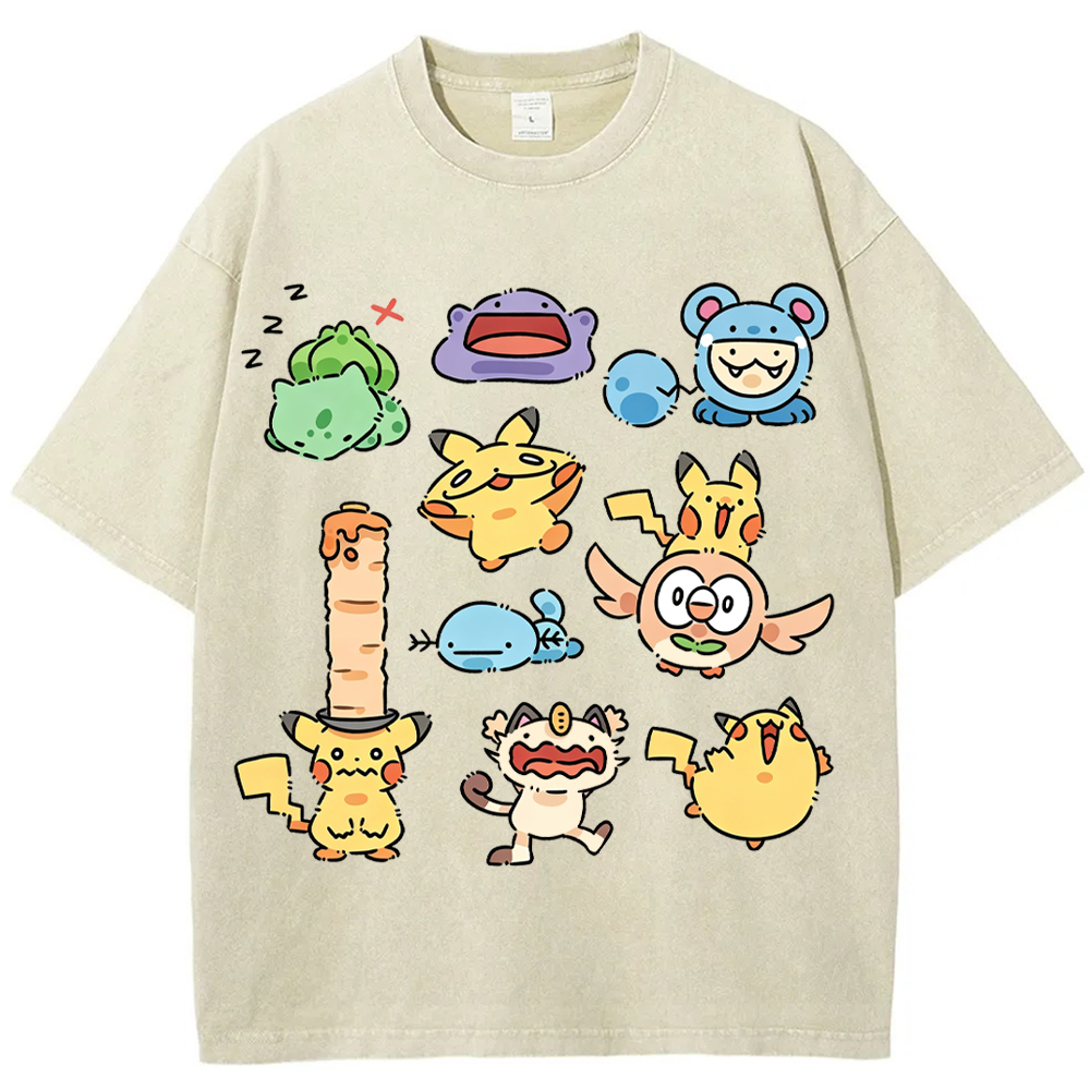 Doodle Chibi Casual Pokemon Mix Cartoon Tee | Pokemon Anime
