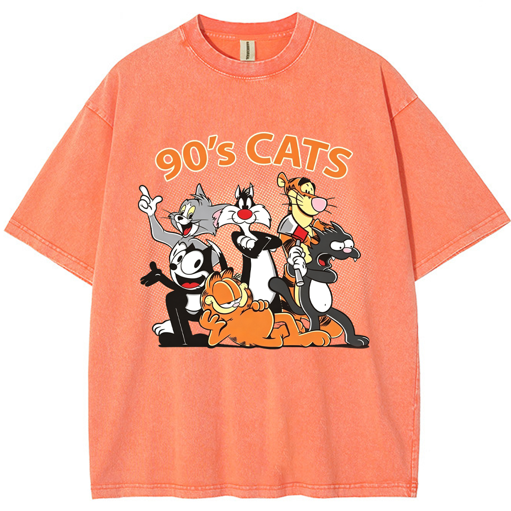 90s Retro Cartoon Classic Cat Characters Vintage Group Portrait Halftone Print Cartoon Tee
