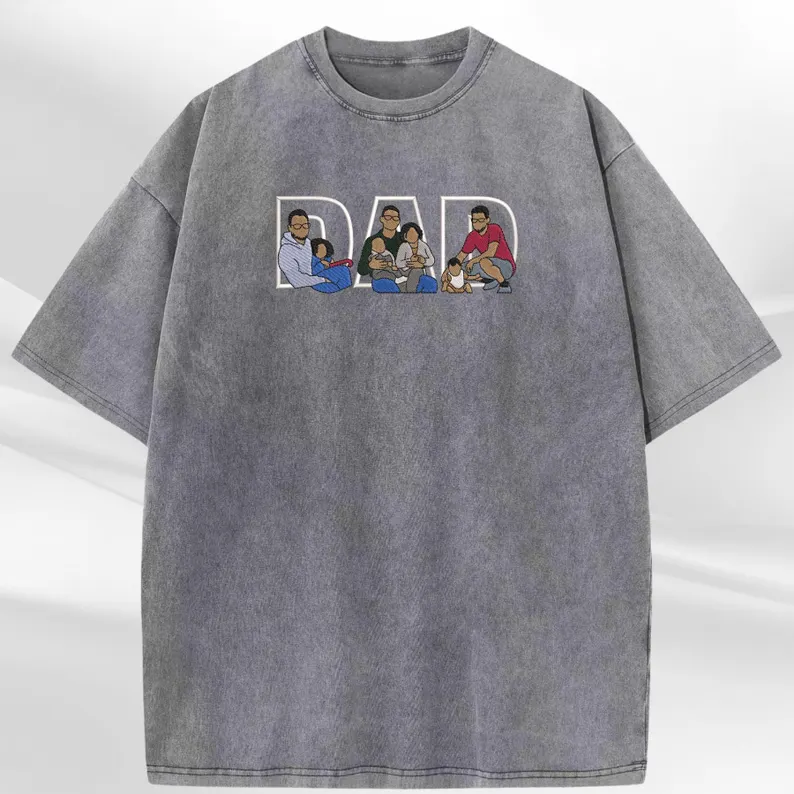 Personalized Dad Embroidered Washed Shirt