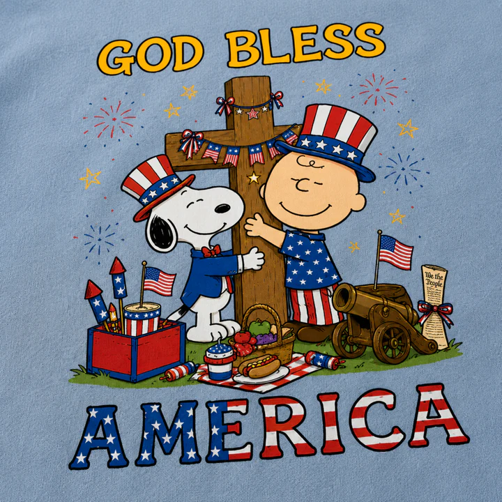 God Bless America Patriotic Friends Cross T-Shirt