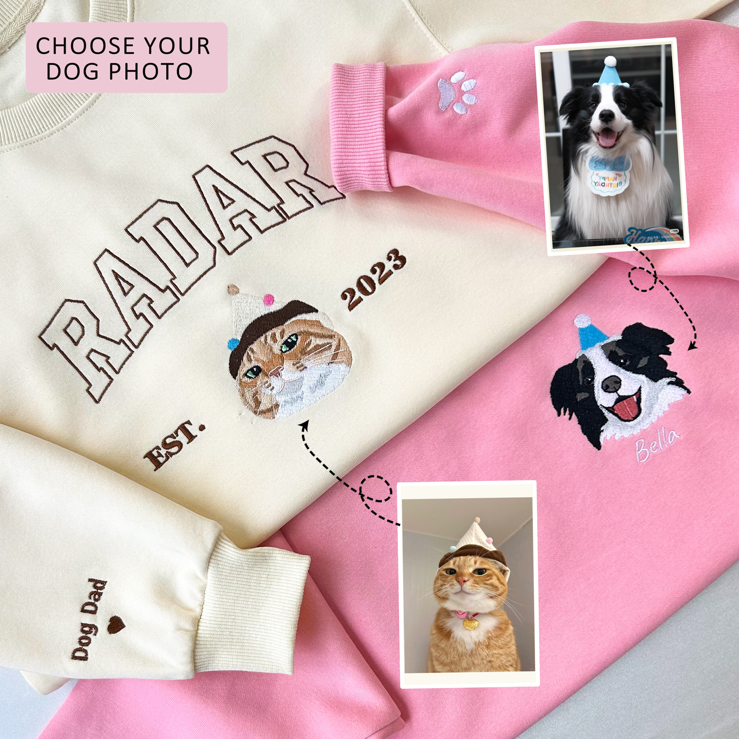 Custom Dog Face Embroidered Sweatshirt-Gift For Custom