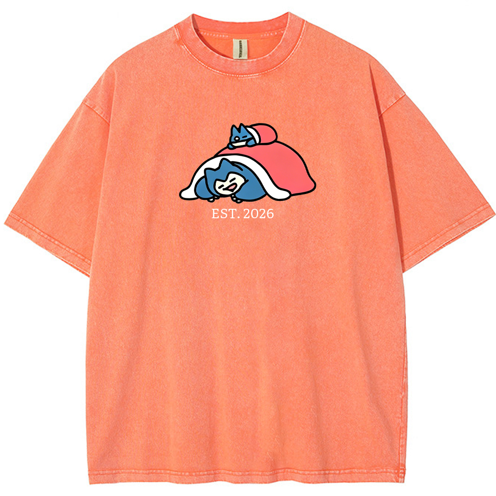 Cute Parent & Kid Snorlax Vintage Washed T-Shirt