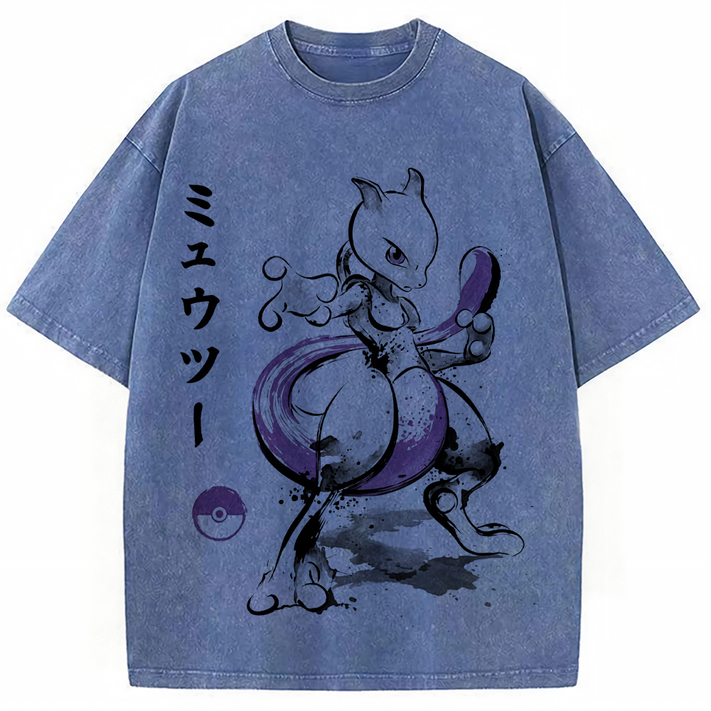 Sumie Mewtwo Kanji Wash Vintage Tee | Pokemon Anime