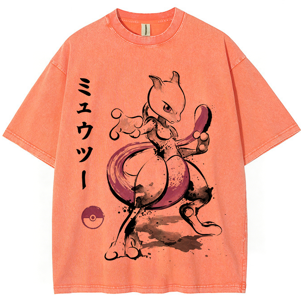 Sumie Mewtwo Kanji Wash Vintage Tee | Pokemon Anime