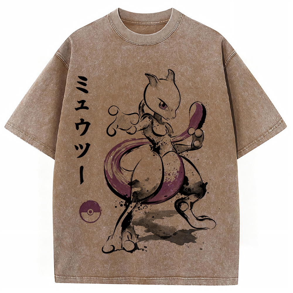 Sumie Mewtwo Kanji Wash Vintage Tee | Pokemon Anime