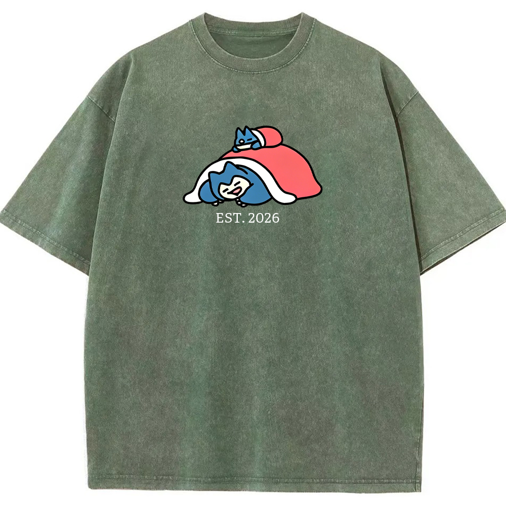 Cute Parent & Kid Snorlax Vintage Washed T-Shirt