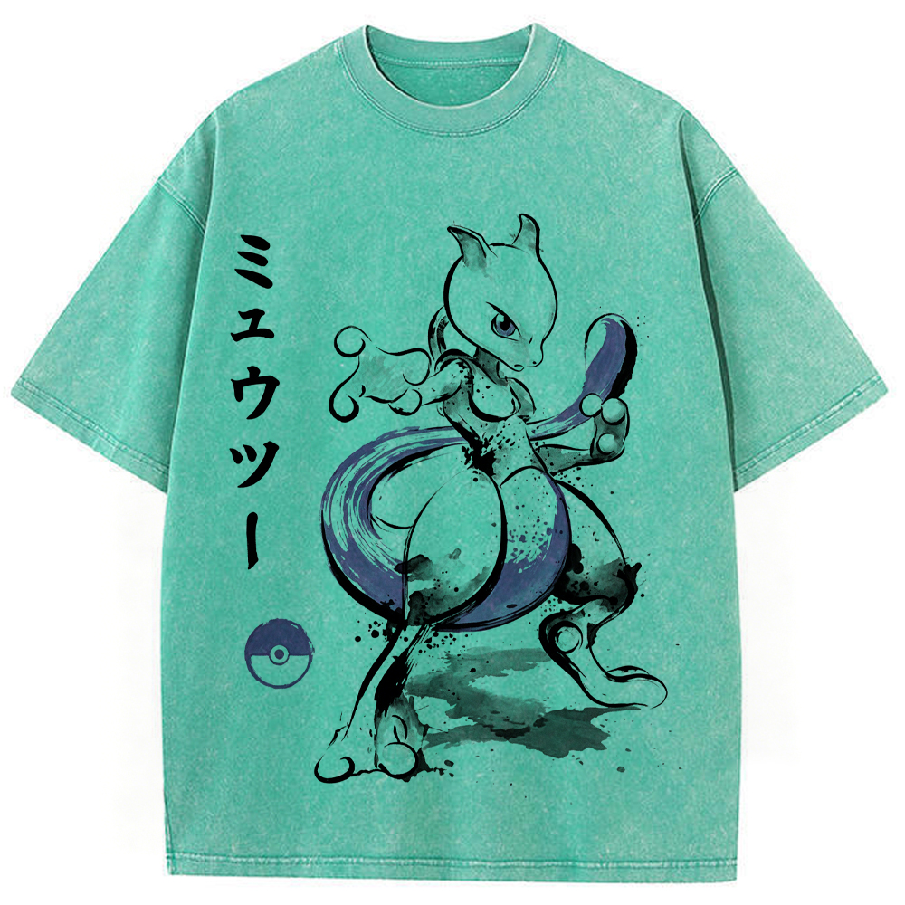Sumie Mewtwo Kanji Wash Vintage Tee | Pokemon Anime