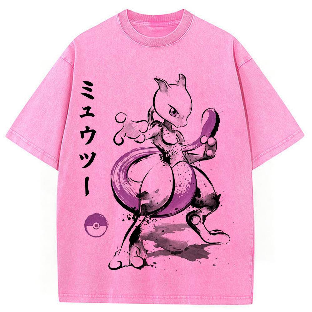 Sumie Mewtwo Kanji Wash Vintage Tee | Pokemon Anime