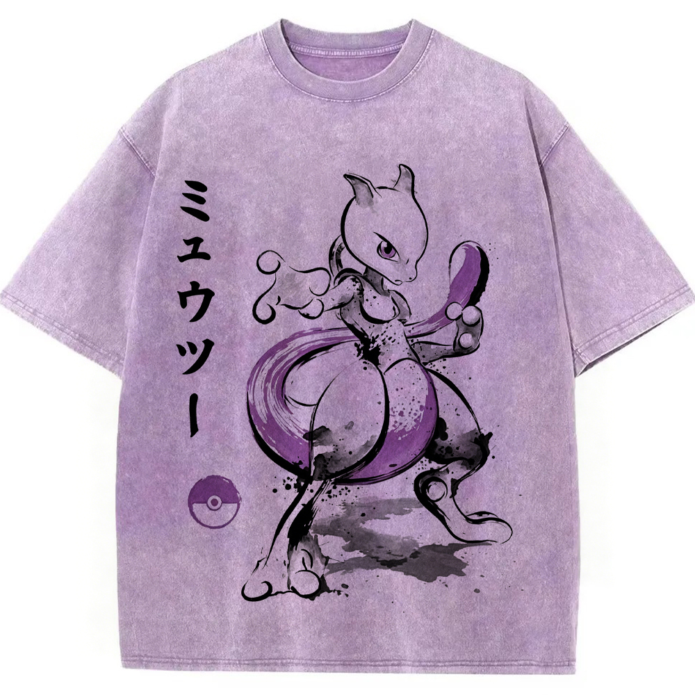 Sumie Mewtwo Kanji Wash Vintage Tee | Pokemon Anime