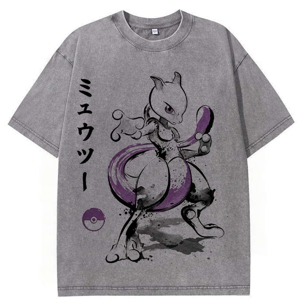 Sumie Mewtwo Kanji Wash Vintage Tee | Pokemon Anime