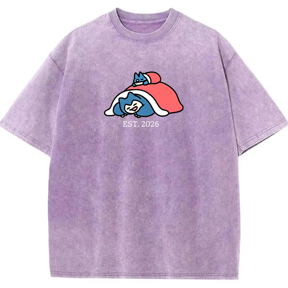 Cute Parent & Kid Snorlax Vintage Washed T-Shirt
