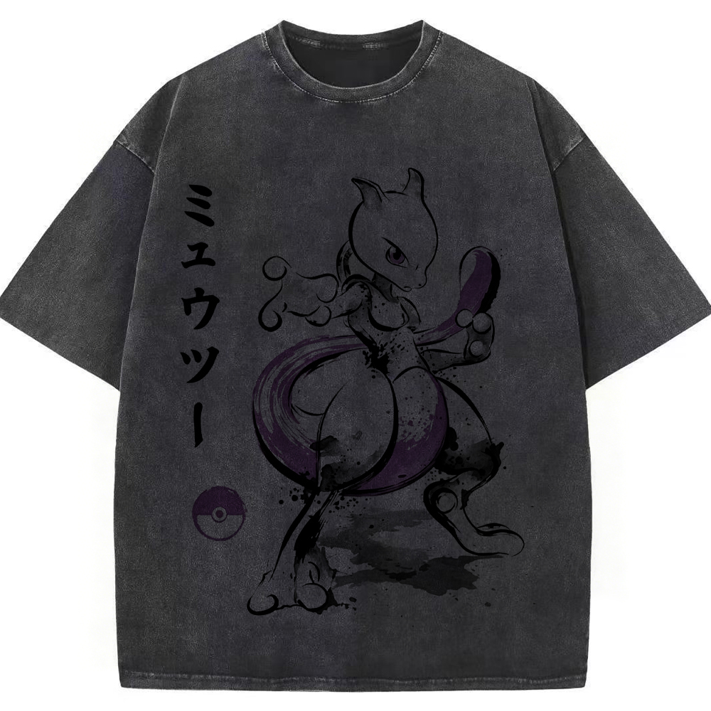 Sumie Mewtwo Kanji Wash Vintage Tee | Pokemon Anime