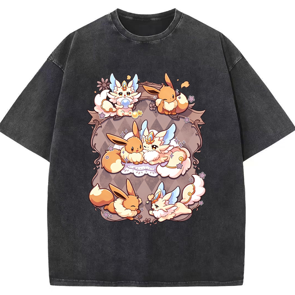 Vintage Frame Eevee & Sylveon Cartoon Tee | Pokemon Anime