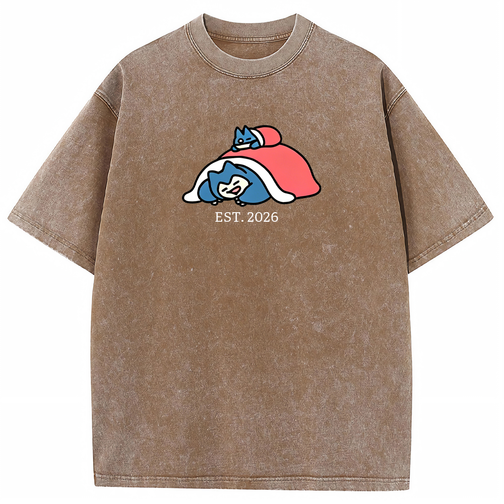 Cute Parent & Kid Snorlax Vintage Washed T-Shirt