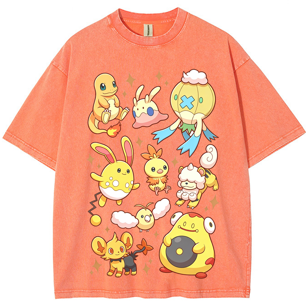 Warm Tone Mixed Cute Pokemon Group Cartoon Tee | Pokemon Anime