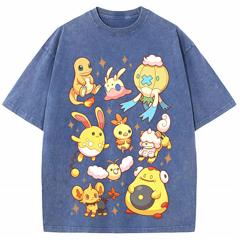 Warm Tone Mixed Cute Pokemon Group Cartoon Tee | Pokemon Anime