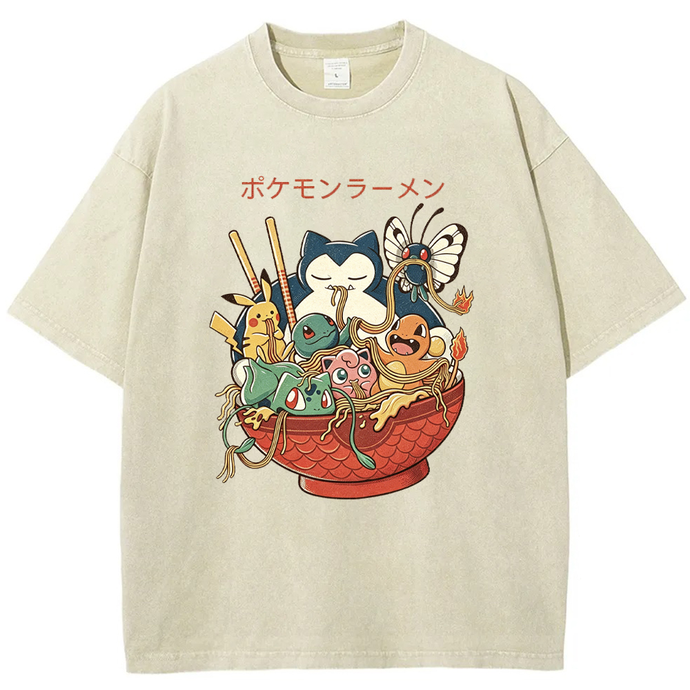 Pokemon Ramen Bowl Retro Cartoon Vintage Tee | Pokemon Anime