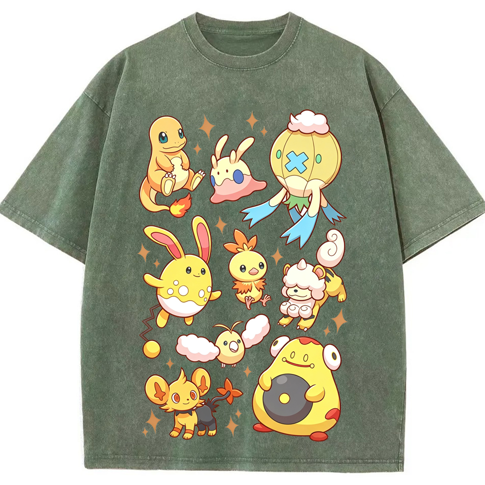 Warm Tone Mixed Cute Pokemon Group Cartoon Tee | Pokemon Anime
