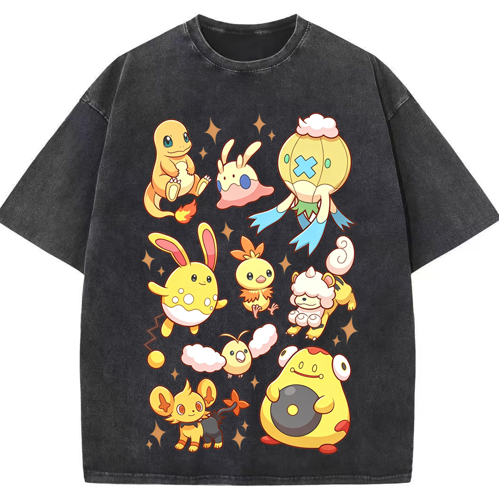 Warm Tone Mixed Cute Pokemon Group Cartoon Tee | Pokemon Anime