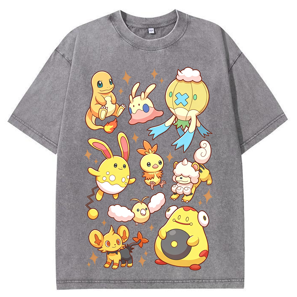 Warm Tone Mixed Cute Pokemon Group Cartoon Tee | Pokemon Anime
