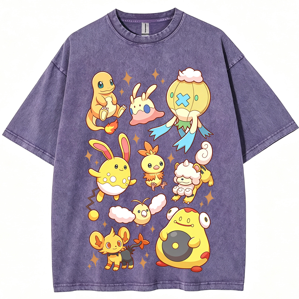 Warm Tone Mixed Cute Pokemon Group Cartoon Tee | Pokemon Anime