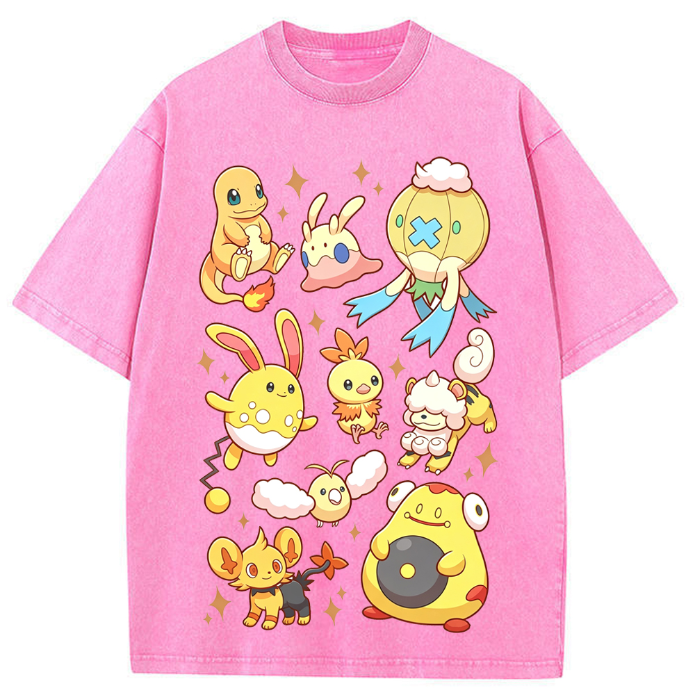 Warm Tone Mixed Cute Pokemon Group Cartoon Tee | Pokemon Anime