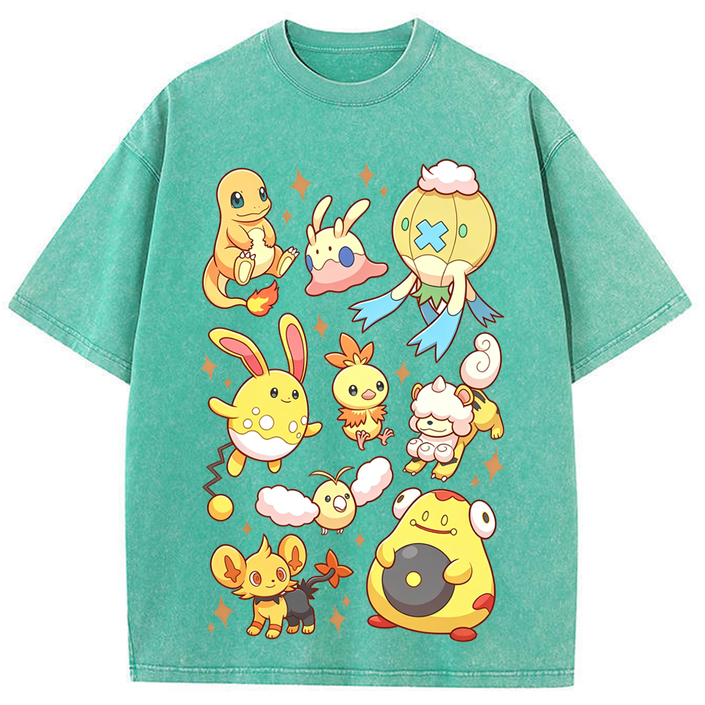 Warm Tone Mixed Cute Pokemon Group Cartoon Tee | Pokemon Anime