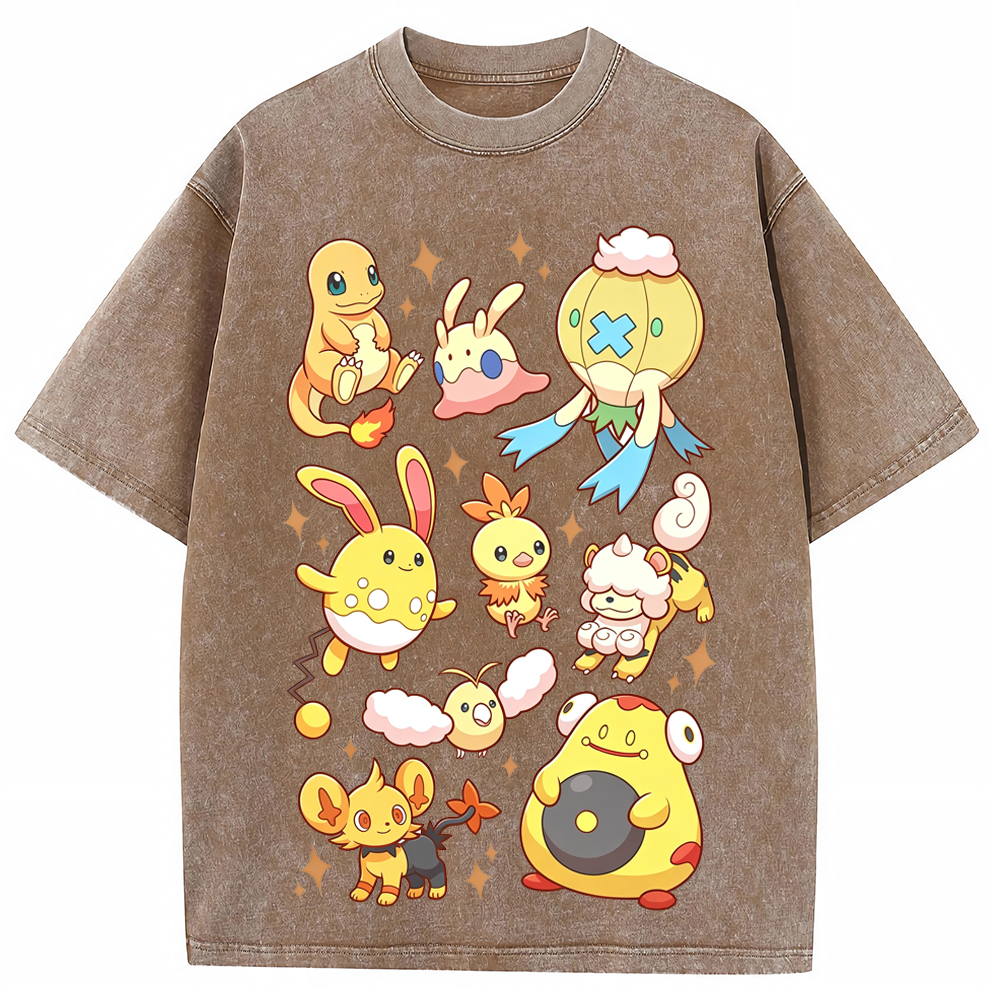 Warm Tone Mixed Cute Pokemon Group Cartoon Tee | Pokemon Anime