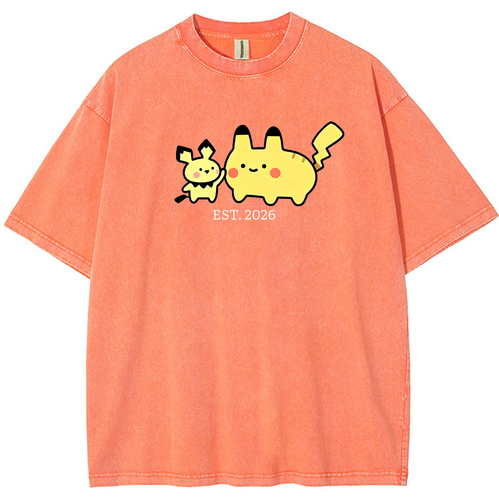 Cute Parent & Kid Pikachu Vintage Washed T-Shirt