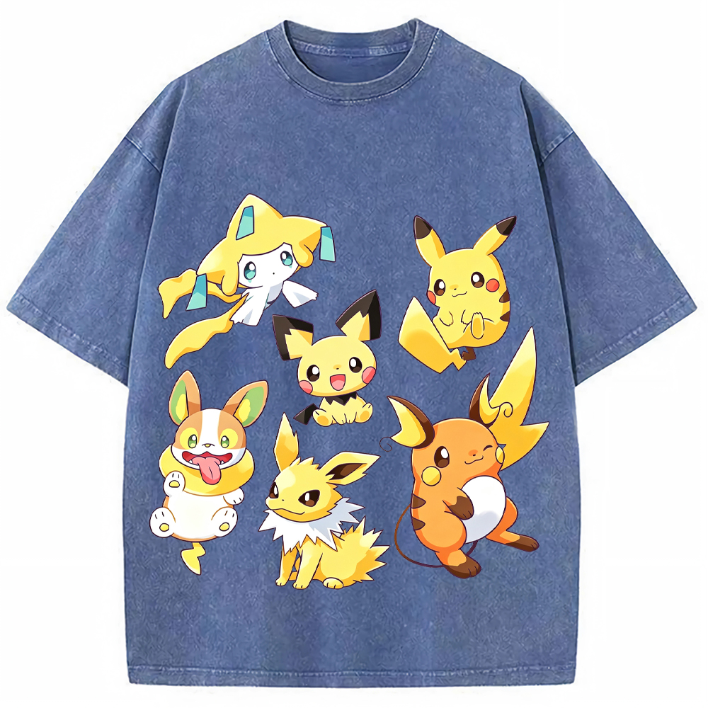 Yellow Tone Electric Pokemon Crew Cartoon Tee | Pokemon Anime